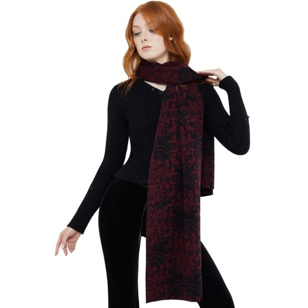 Killstar fiend Knit Scarf Black Burgundy Gothic Floral Long Rectangular
